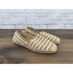 Vionic Valeri Women Espadrille Flats Tan White Stripe Sz 9.5 Resortwear Comfort